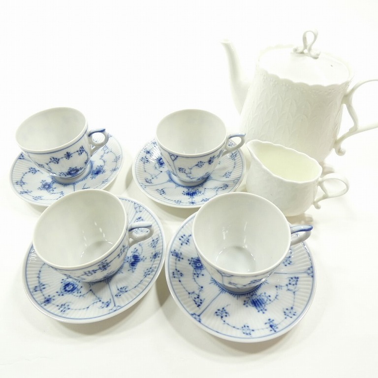 Royal Copenhagen ロイヤルコペンハーゲン 他 ブルー フルーテッド ティーカップ＆ソーサー ティーポット セット